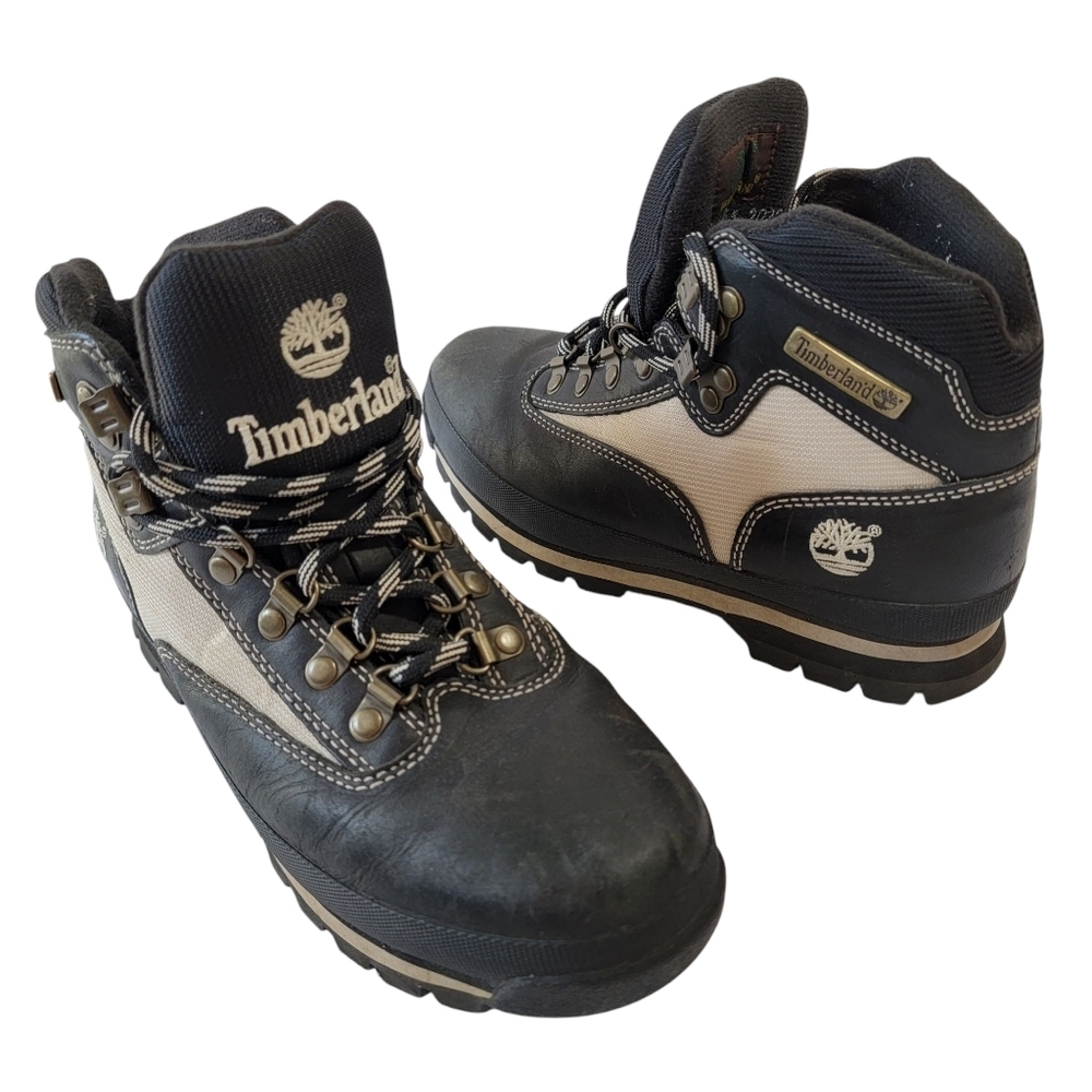 Timberland Mens Lace-Up Hiking Boots Sz 8.5M Black Gray Genuine Leather Outdoor
